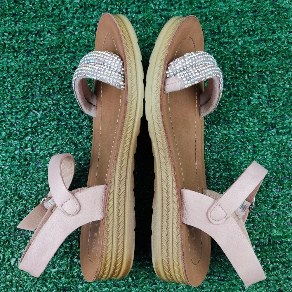 Link Sandals Girls 12 Pink Rhinestone Comfort Ankle Strap Platform Sparkle